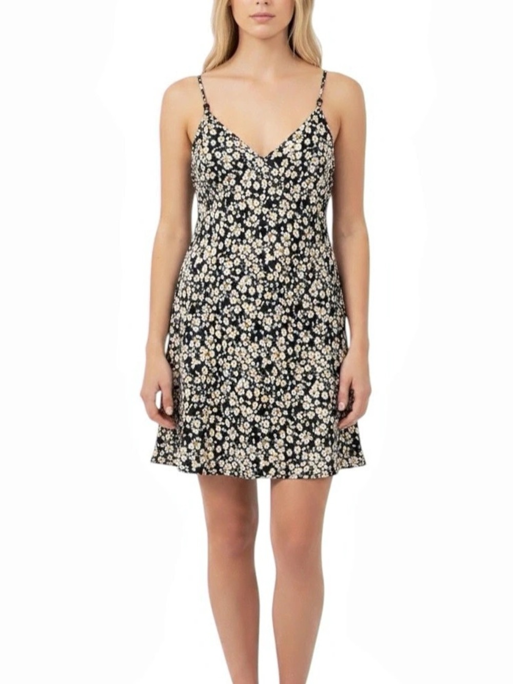 ASOS DESIGN Satin Adjustable Strap V-Neck Floral Mini Dress